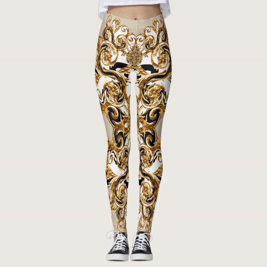 Barok ontmoet Luipaard: Gouden achtergrond Leggings (Voorkant)