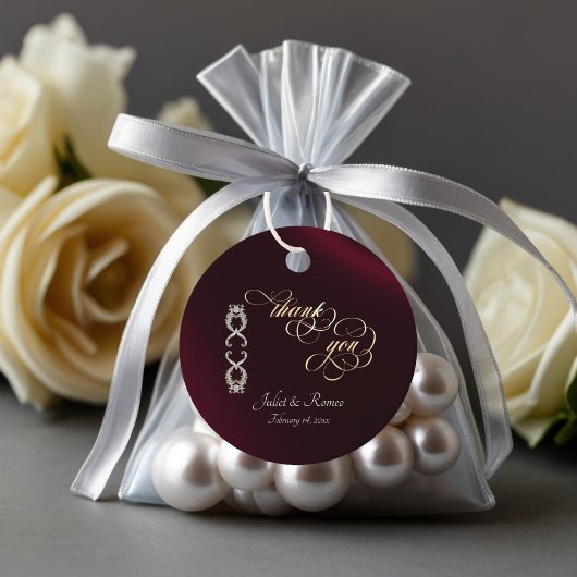 Barok ontwerp & monogram - wijnrood bedankjes labels