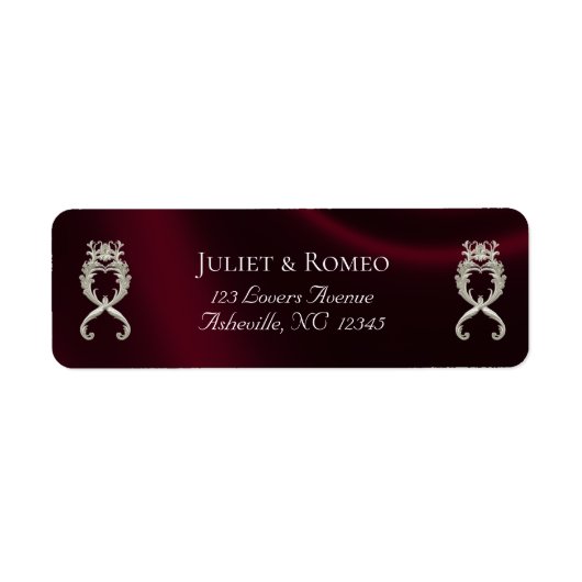 Barok ontwerp retouradres - Burgundy Etiket (Voorkant)