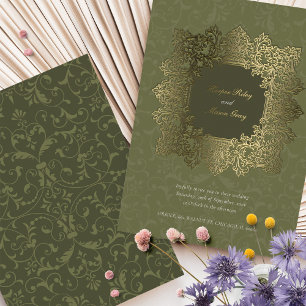 Barok Ornament Gouden bruiloft Folie Uitnodiging