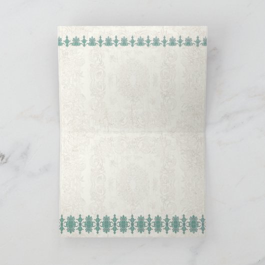 Barok Peacock Bruiloft Dank u Opmerking - Aqua Blu Bedankkaart (Binnen)