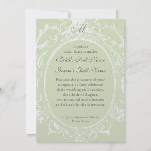 Barok Peacock bruiloft uitnodiging - Olive Limoen (Achterkant)