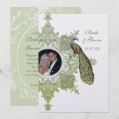 Barok Peacock bruiloft uitnodiging - Olive Limoen  (Voorkant / Achterkant)