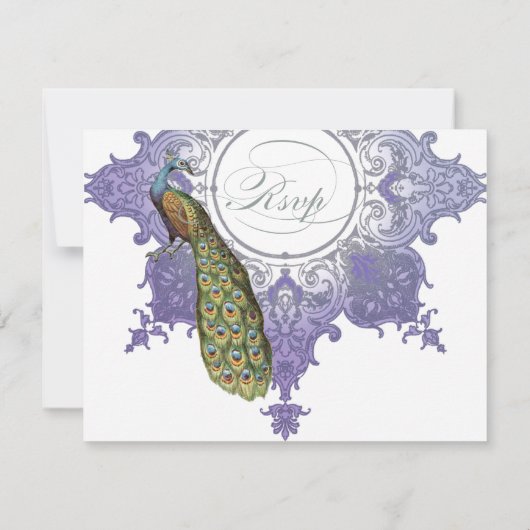 Barok Peacock RSVP Respons Kaart - Lavendel (Achterkant)