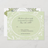 Barok Peacock RSVP Respons Kaart - Olive Limoen (Voorkant / Achterkant)