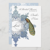 Barok Peacock Vrijgezellenfeest Invite - Blauw Kaart (Voorkant / Achterkant)