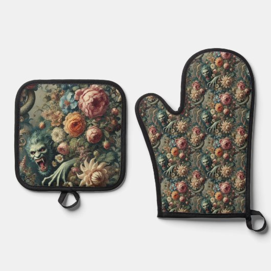 Barok Peril - Gotisch Victoriaans Ovenwant & Pannenlap Set (Voorkant)