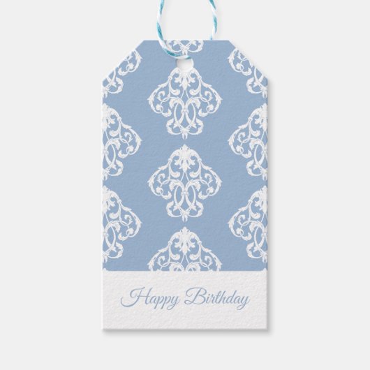 Barok Poederblauw Witte Ornament Cadeaulabel (Voorkant)