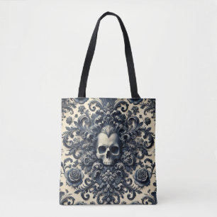 Barok Punk - Gotische schedel Damask Floral Tote Bag