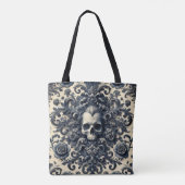 Barok Punk - Gotische schedel Damask Floral Tote Bag (Achterkant)