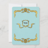 Barok Regency Faux Gold Blue Bow Wedding Kaart (Achterkant)