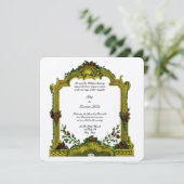 Barok Rococo 1772 Kleur Bloemen Cartouche Bruiloft Kaart (Staand voorkant)