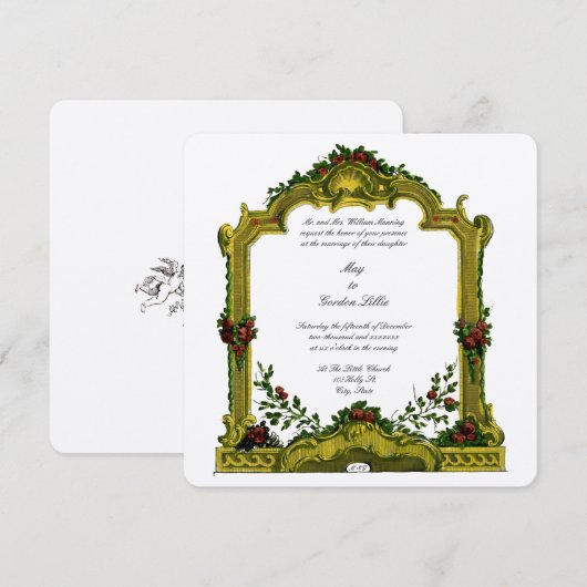 Barok Rococo 1772 Kleur Bloemen Cartouche Bruiloft Kaart (Voorkant / Achterkant)