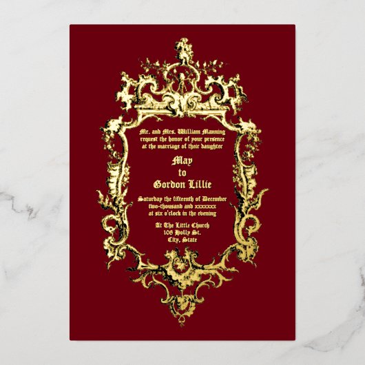 Barok Rococo 18e-eeuwse draak Rocaille rand Folie Uitnodiging (Voorkant)