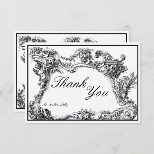 barok rococo bloemblaadje rand bedankkaart (Voorkant / Achterkant)