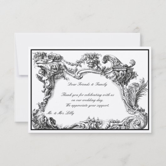  barok rococo bloemblaadje rand bedankkaart (Achterkant)