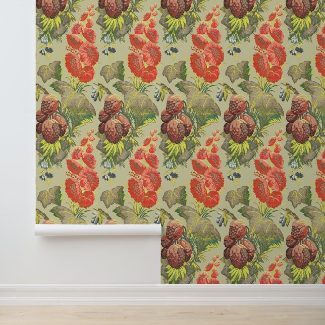 Barok Rococo Bloemen Granaatappel Patroon Behang (Applicatie)
