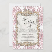 Barok Rococo Bloemenroze n Wit Bruiloft Kaart (Voorkant)