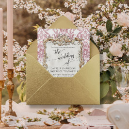 Barok Rococo Bloemenroze n Wit Bruiloft Kaart