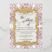 barok rococo bloemig stoffig roze goudfolie folie uitnodiging (Voorkant)