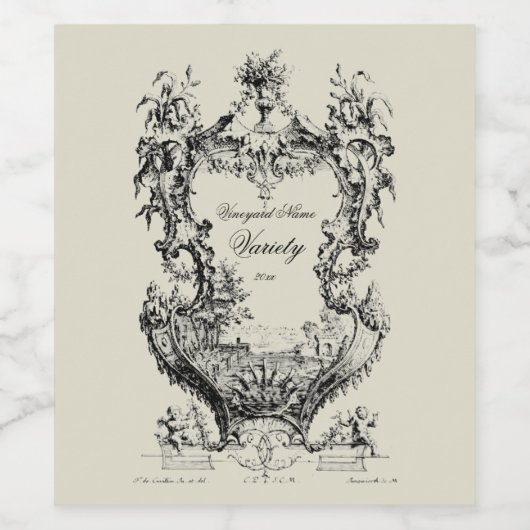 Barok Rococo Cartouche Wijnlabel Sjabloon Wijn Etiket (Enkel label)
