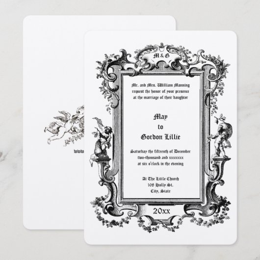 Barok Rococo Cherubs Fruit Bloemen Lijst Border Kaart (Voorkant / Achterkant)