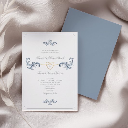  Barok Rococo Dusty Blue Wedding Kaart