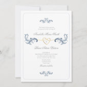  Barok Rococo Dusty Blue Wedding Kaart (Voorkant)