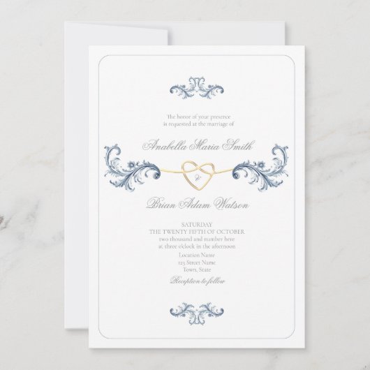  Barok Rococo Dusty Blue Wedding Kaart (Voorkant)