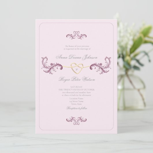  Barok Rococo Dusty Roos Wedding Kaart (Staand voorkant)