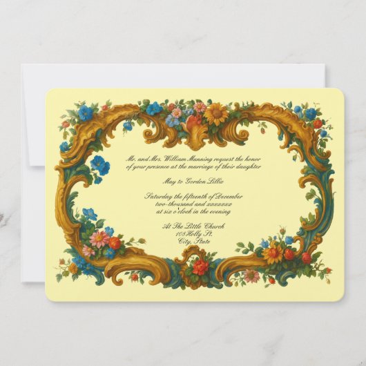 Barok Rococo Kleur Bloemrijke Rand Kaart (Voorkant)