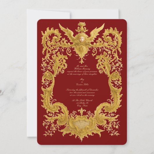 Barok Rococo Kleur Cartouche Bruiloft Kaart (Voorkant)