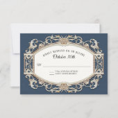 barok rococo marine blauw n gouden bruiloft RSVP kaartje (Voorkant)