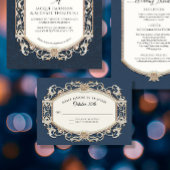  barok rococo marine blauw n gouden bruiloft RSVP kaartje