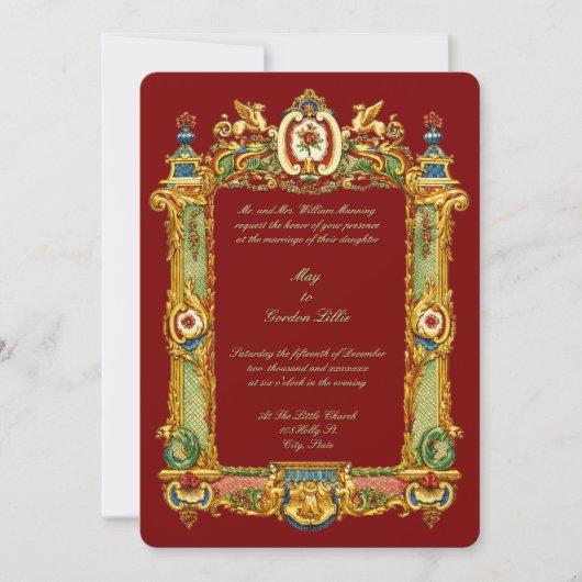 Barok Rococo Rocaille Grifpen Frame Huwelijk Kaart (Voorkant)