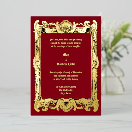 Barok Rococo Rocaille Lijst Bruiloft Folie Uitnodiging (Staand Voorkant)