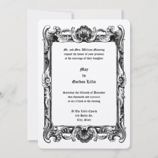 Barok Rococo Rocaille Lijst Bruiloft Kaart (Voorkant)