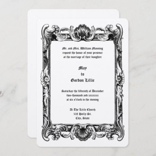 Barok Rococo Rocaille Lijst Bruiloft Kaart (Voorkant / Achterkant)