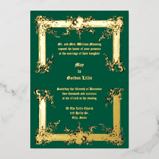 Barok Rococo Rocaille Lijst ca. 1775 Huwelijk Folie Uitnodiging (Voorkant)