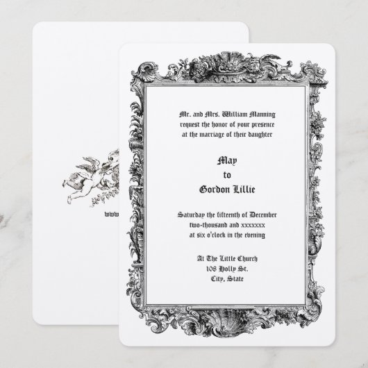 Barok Rococo Rocaille Seashell Lijst bruiloft Kaart (Voorkant / Achterkant)