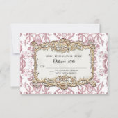  barok rococo roze n gouden bloemenbruiloft RSVP kaartje (Voorkant)