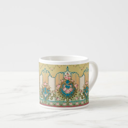  Barok Rococo Roze Rozen Frieze Ristretto Espresso Kop (Voorkant rechts)