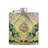 Barok Rococo Stijlvolle Roze Rozen Gouden Likeur Heupfles (Voorkant)