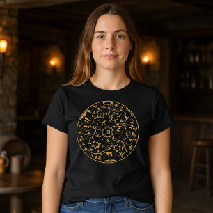 Barok Rococo Vogels Dieren Bloemen Monogram Print T-shirt