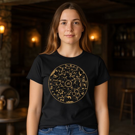 Barok Rococo Vogels Dieren Bloemen Monogram Print T-shirt