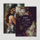 Barok romantische bloemen foto save the date kaart (Voorkant / Achterkant)