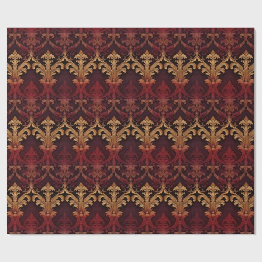 Barok rood goud patroon cadeaupapier (Vlak)