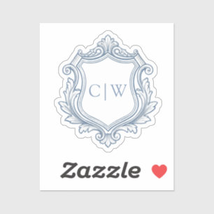 Barok Schild Crest Stofblauw Trouw Monogram  Sticker
