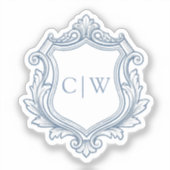 Barok Schild Crest Stofblauw Trouw Monogram Sticker (Voorkant)