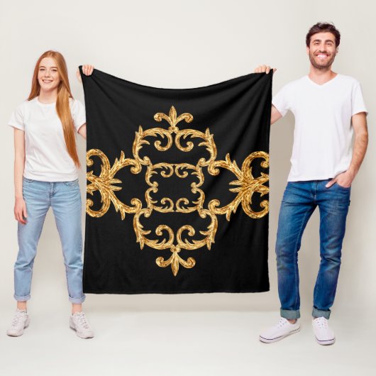 Barok sierlijk gouden patroon fleece deken (In situ)